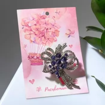 Брошь «Ветвь» весеннее настроение, цвет бело-фиолетовый в серебре