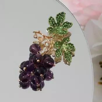 Брошь «Виноград» кисть, фиолетово-зелёная в золоте