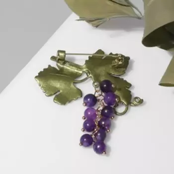 Брошь "Виноград" подвижные бусины, цветная в золоте