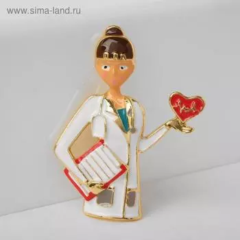 Брошь "Врач-кардиолог", цветная в золоте