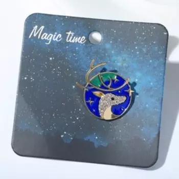 Брошь "Вселенная" олень, цвет сине-зелёный в золоте