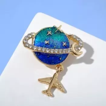 Брошь "Вселенная" планета, цветная в золоте