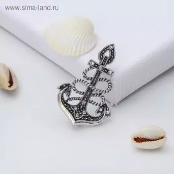 Брошь «Якорь» ретро, цвет белый в чернёном серебре