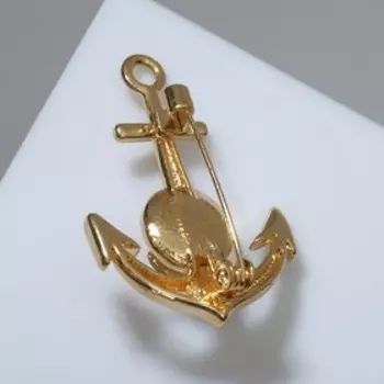 Брошь "Якорь" с бусиной, цвет белый в золоте