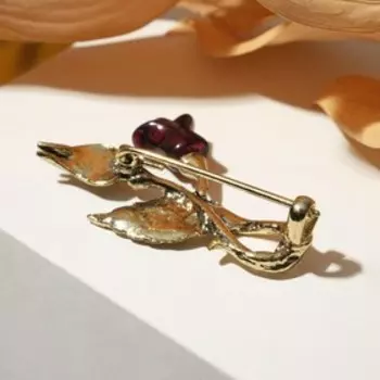 Брошь "Янтарь" роза с бутоном, цвет бордовый в золоте
