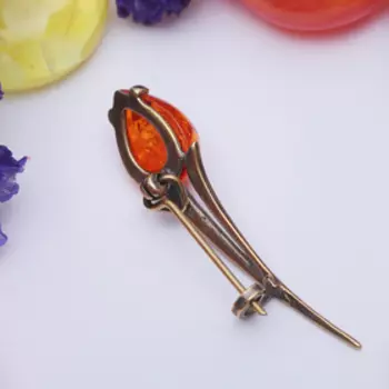 Брошь «Янтарь» тюльпан, цвет коньячный в бронзе