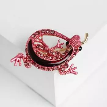 Брошь "Ящер", цвет розовый в золоте