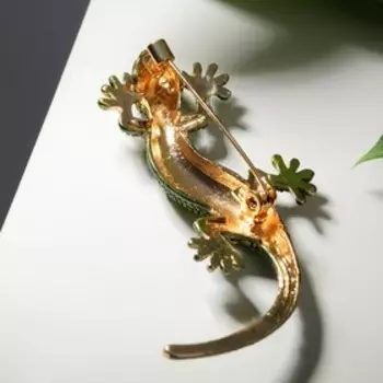 Брошь «Ящерица», зелёная в золоте