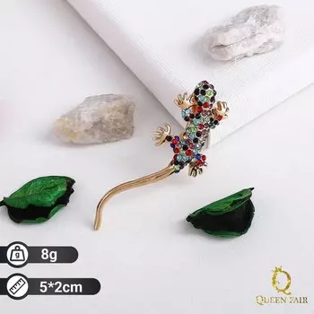 Брошь «Ящерица», цветная в золоте