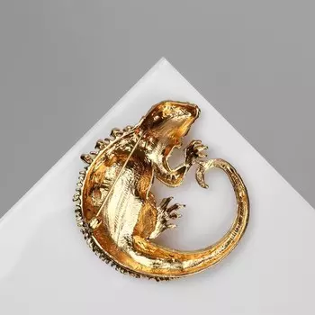 Брошь "Ящерица" игуана, цвет чёрно-зелёный в золоте