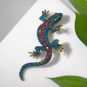 Брошь «Ящерица» изогнутая, цветная в чернёном золоте