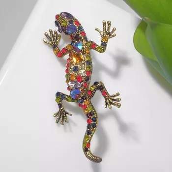 Брошь «Ящерица» королевская, цветная в чернёном золоте