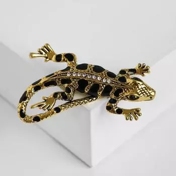 Брошь "Ящерица" пятнистая, цвет чёрно-белый в чернёном золоте