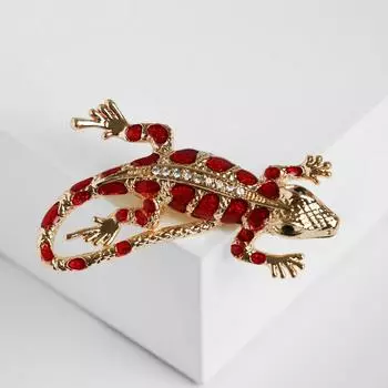 Брошь "Ящерица" пятнистая, цвет красно-белый в золоте