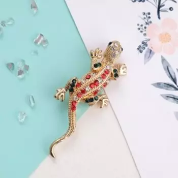 Брошь «Ящерка», красно-зелёная в золоте