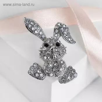 Брошь "Зайчик", цвет белый в серебре