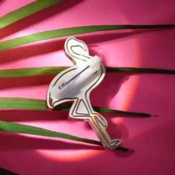 Брошь зеркальная из акрила "Фламинго", цвет золото