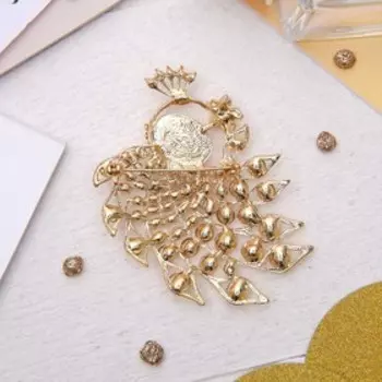 Брошь «Жар-птица», цвет белый в золоте