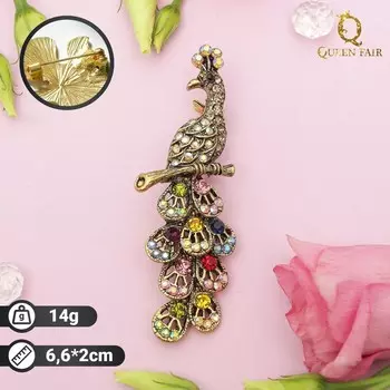 Брошь "Жар-птица", цветная в золоте
