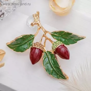 Брошь «Жёлуди», цвет коричнево-зелёный в золоте