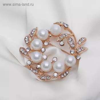 Брошь «Жемчуг цветущий», цвет белый в золоте
