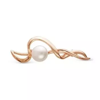 Брошь "Жемчуг" изгиб, розовое золочение, цвет белый