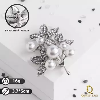 Брошь «Жемчужная капель», цвет белый в серебре