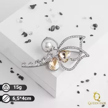 Брошь "Жемчужная радость", цвет бело-золотой в серебре