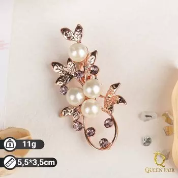 Брошь «Жемчужная ветвь» с росой, цвет бело-фиолетовый в розовом золоте