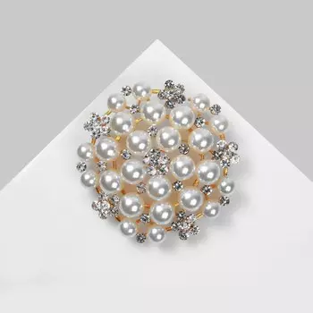 Брошь «Жемчужное соцветие», цвет белый в матовом золоте