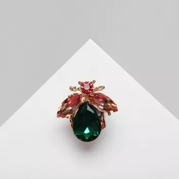 Брошь «Жук», розово-зелёная в золоте