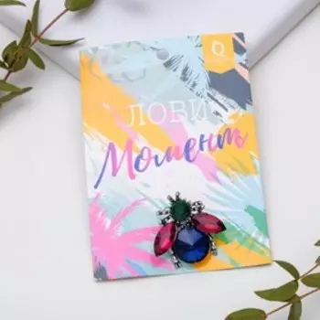 Брошь «Жук», цвет сине-розовый в чернёном серебре