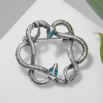 Брошь "Змеи" клубок, цвет зелёный в чернёном серебре