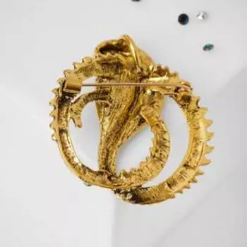 Брошь «Змея» кобра клубок, зелёная в чернёном золоте