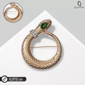 Брошь «Змея» кольцо, цвет бело-зелёный в золоте
