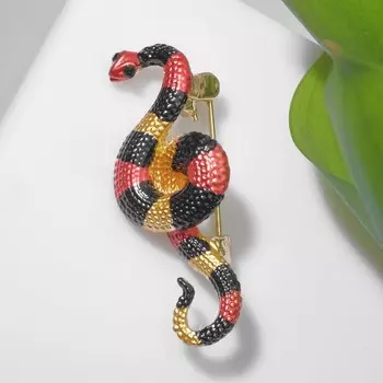 Брошь "Змея" полосатая, цветная в золоте