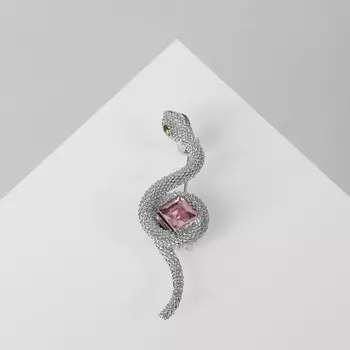 Брошь «Змея» ромб, розовая в серебре