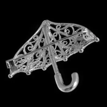 Брошь "Зонтик", посеребрение с оксидированием