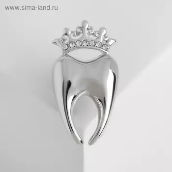 Брошь "Зуб" с короной, цвет белый в серебре