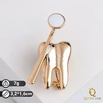 Брошь «Зуб с зеркалом», цвет белый в золоте