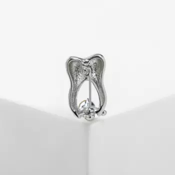 Брошь "Зуб" со стразой, цвет белый в серебре