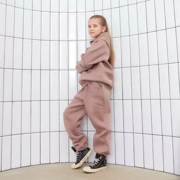 Брюки для девочки MINAKU: Basic Line KIDS, тёмно-бежевые, рост 122 см