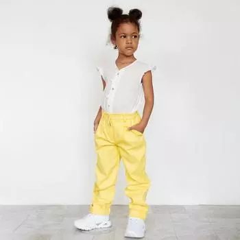 Джинсы для девочки MINAKU: Casual collection KIDS, лимонные, рост 140 см