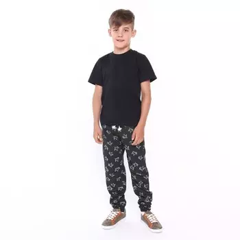 Брюки для мальчика, цвет чёрный/корона, рост 110-116см