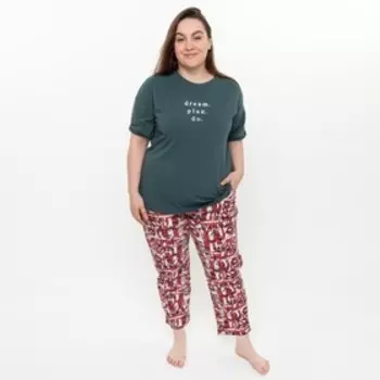 Брюки домашние женские, цвет красный/буквы, размер 48