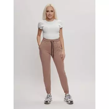 Брюки джоггеры трикотажные женские бежевого цвета, размер 48-50