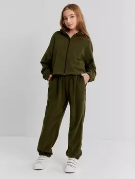 Брюки флисовые для девочки MINAKU: Fleece Soft, хаки, рост 158 см