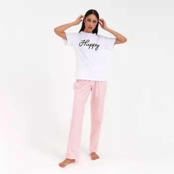 Брюки домашние женские KAFTAN Beautiful, белые, розовые, размер 52-54