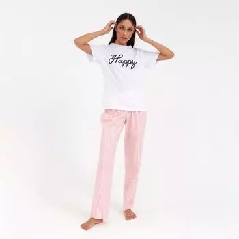 Брюки домашние женские KAFTAN Beautiful, белые, розовые, размер 40-42