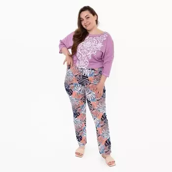 Брюки женские с принтом, цвет белый/розовый, размер 54